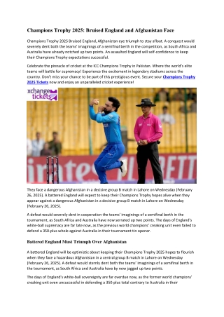 Champions Trophy 2025 Bruised England and Afghanistan Face