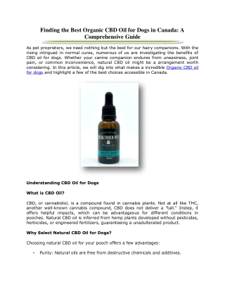 Finding the Best Organic CBD Oil for Dogs in Canada: A Comprehensive Guide