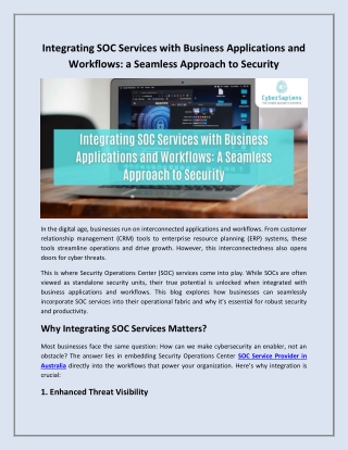 Integrating SOC Services with Business Applications and Workflows: a Seamless Ap