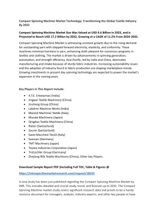 Compact Spinning Machine Market - Size, Share & Outlook Growth Forecast Upto 202