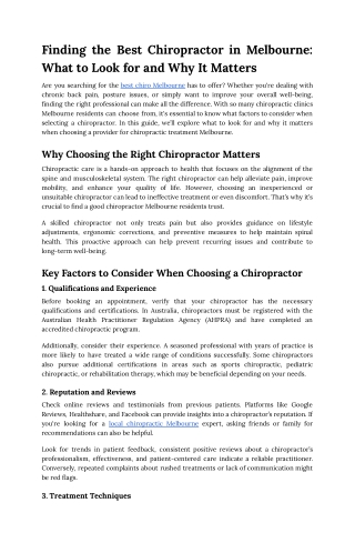 Finding the Best Chiropractor in Melbourne_ What to Look for and Why It Matters