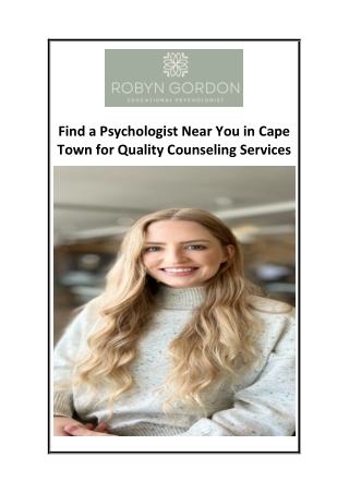 Find a Psychologist Near You in Cape Town for Quality Counseling Services