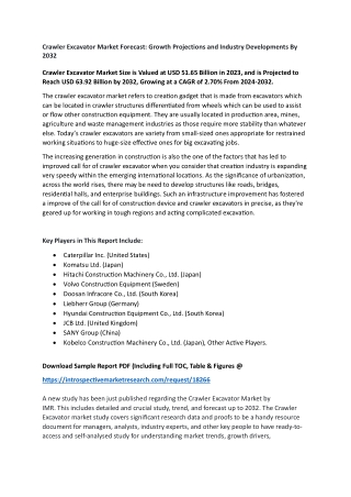 Crawler Excavator Market - Latest Advancement And Industry Analysis (2024- 2032)