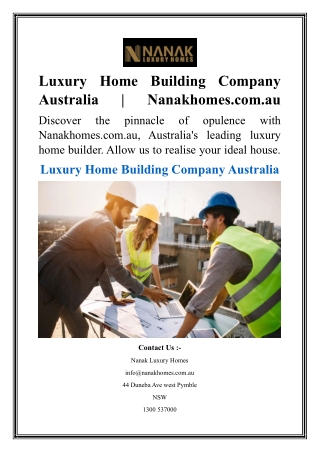 Luxury Home Building Company Australia  Nanakhomes.com.au