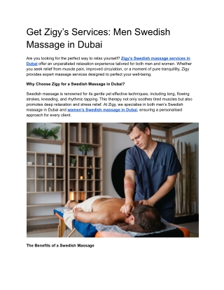 Get men swedish massage in Dubai