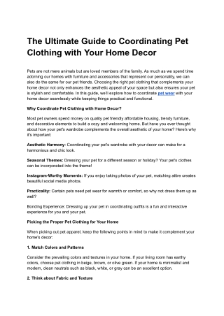 The Ultimate Guide to Coordinating Pet Clothing with Your Home Decor