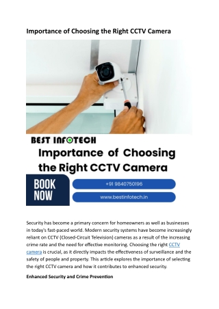 Importance of Choosing the Right CCTV Camera