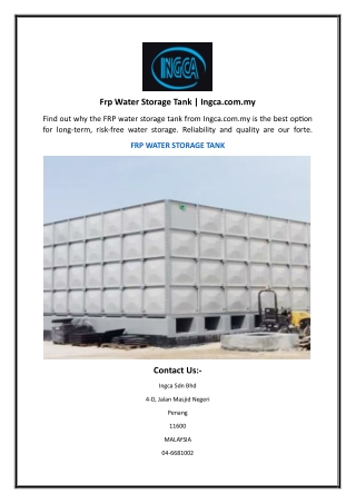 Frp Water Storage Tank  Ingca.com.my