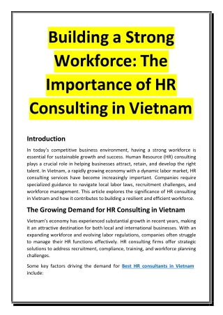 Building a Strong Workforce - The Importance of HR Consulting in Vietnam