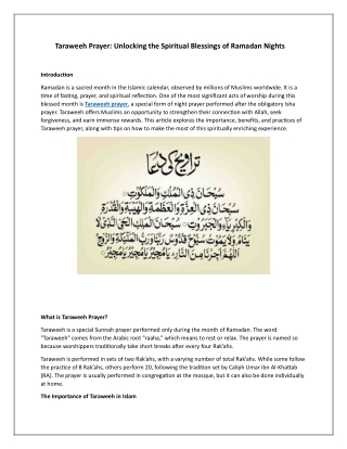 Taraweeh Prayer: Unlocking the Spiritual Blessings of Ramadan Nights