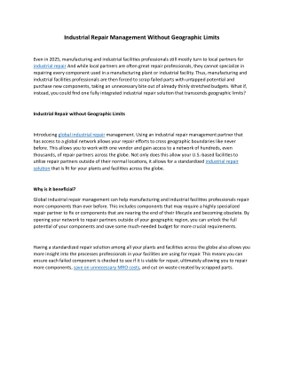 Industrial Repair Management Without Geographic Limits