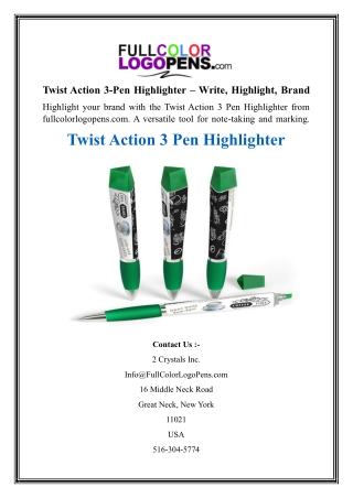 Twist Action 3-Pen Highlighter – Write, Highlight, Brand