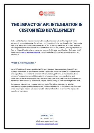 The Impact of API Integration in Custom Web Development