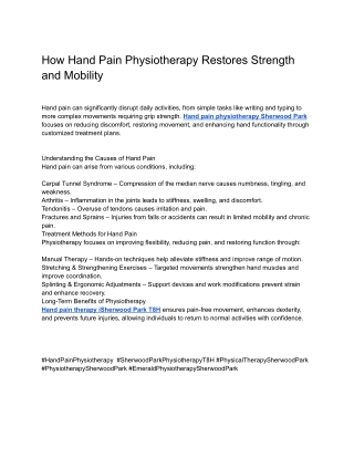How Hand Pain Physiotherapy Restores Strength and Mobility