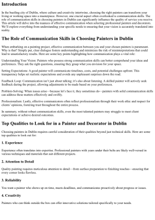 The Role of Communication Skills in Choosing Painters in Dublin