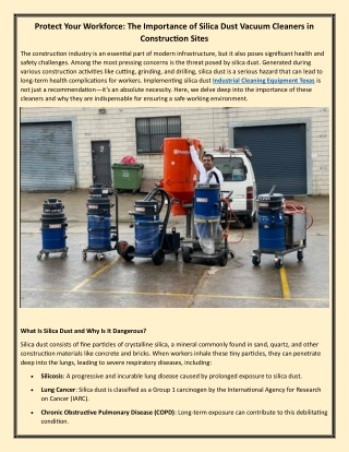 Protect Your WorkforceThe Importance of Silica Dust Vacuum Cleaners in Construction Sites