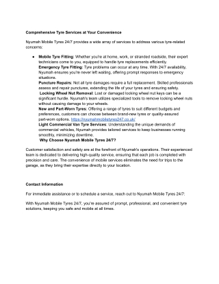 Comprehensive Tyre Services at Your Convenience