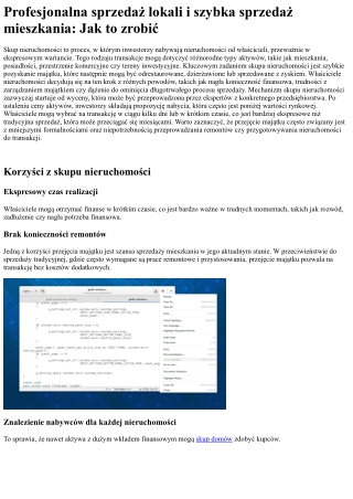 Szybka sprzedaż nieruchomości: Transakcje mieszkaniowe i szybka sprzedaż mieszka