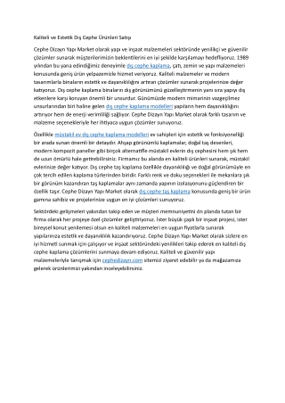 Kaliteli ve Estetik Dis Cephe Urunleri Satisi