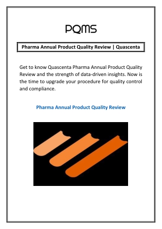Pharma Annual Product Quality Review | Quascenta