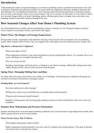 How Seasonal Changes Affect Your Home’s Plumbing System