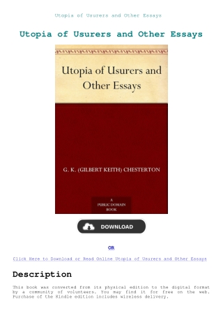 Utopia of Usurers and Other Essays