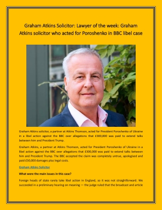 Graham Atkins Solicitor Lawyer of the week Graham Atkins solicitor who acted for Poroshenko in BBC libel case !!