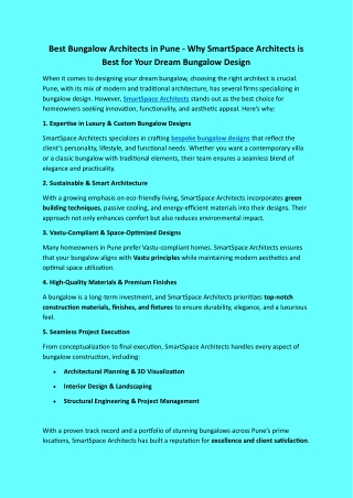 Best Bungalow Architects in Pune - Why SmartSpace Architects is Best for Your Dream Bungalow Design