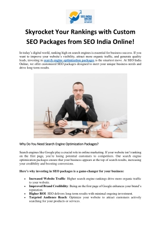 Skyrocket Your Rankings with Custom SEO Packages from SEO India Online!