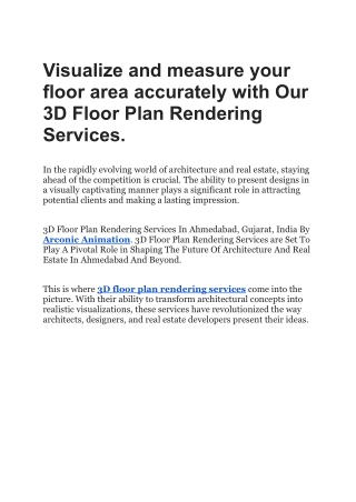 Visualize and measure your floor area accurately with Our 3D Floor Plan Rendering Services