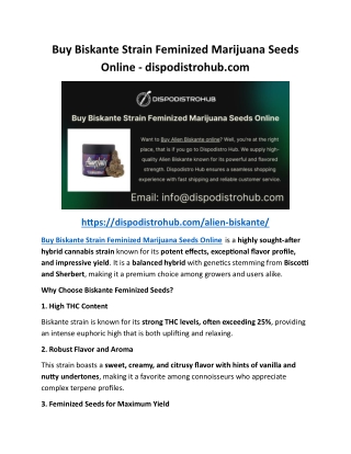 Buy Biskante Strain Feminized Marijuana Seeds Online - dispodistrohub