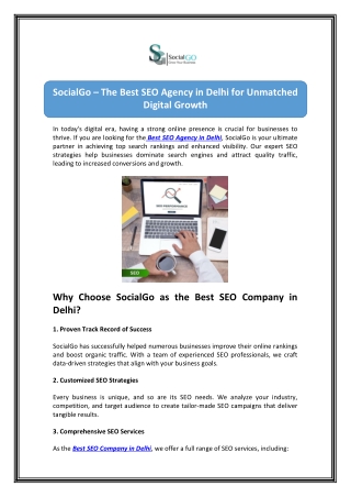 Contact the Best Seo Company in Delhi Today - SocialGo