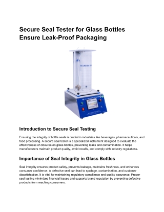Secure Seal Tester for Glass Bottles Ensure Leak-Proof Packaging