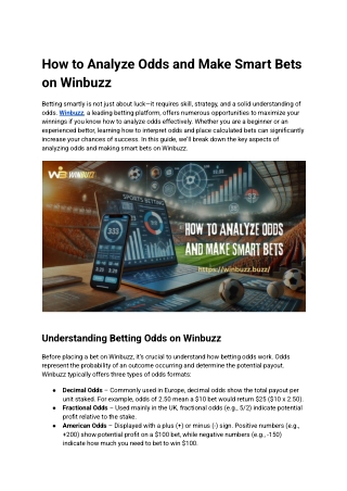 How to Analyze Odds and Make Smart Bets on Winbuzz