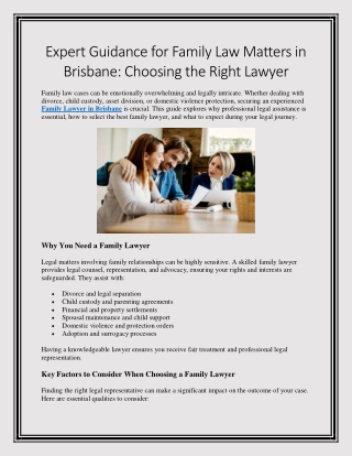 Expert Guidance for Family Law Matters in Brisbane Choosing the Right Lawyer