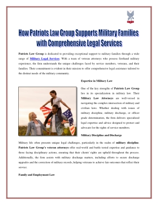 How Patriots Law Group Supports Military Families with Comprehensive Legal Services