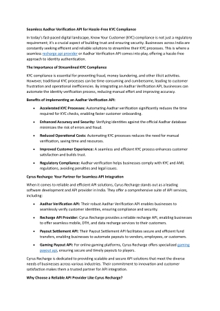Seamless Aadhar Verification API for Hassle-Free KYC Compliance