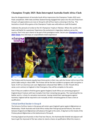 Champions Trophy 2025 Rain-Interrupted Australia-South Africa Clash