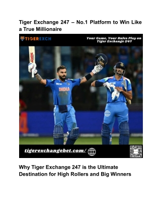 Tiger Exchange 247 – No.1 Platform to Win Like a True Millionaire