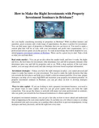 How to Make the Right Investments with Property Investment Seminars in Brisbane?