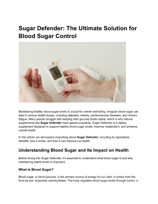 Sugar Defender- The Ultimate Solution for Blood Sugar Control