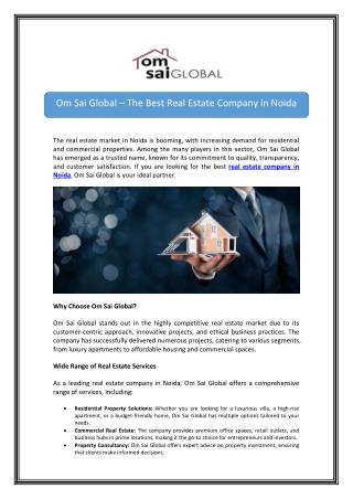 Best Real Estate Company in Noida - Om Sai Global