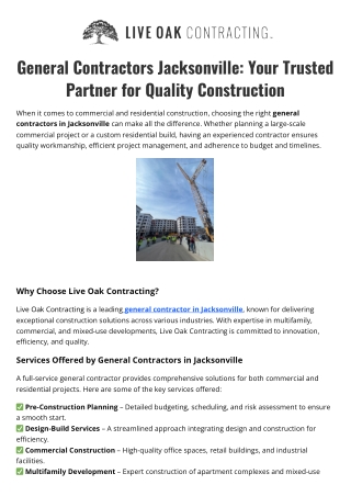 General Contractors Jacksonville Your Trusted Partner for Quality Construction