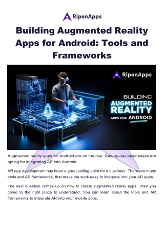 Building Augmented Reality (AR) Apps for Android Tools and Frameworks(1)