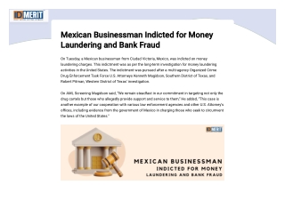 Mexican Businessman Indicted for Money Laundering and Bank Fraud - UK IDMERIT