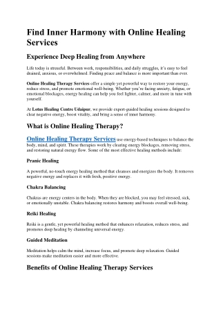 Find Inner Harmony with Online Healing Services
