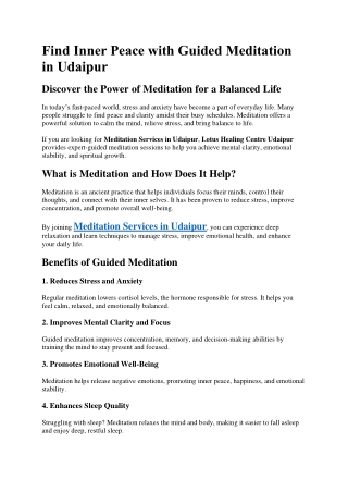 Find Inner Peace with Guided Meditation in Udaipur