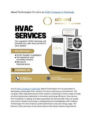 Albard Technologies Pvt Ltd is an HVAC Company in Tamilnadu