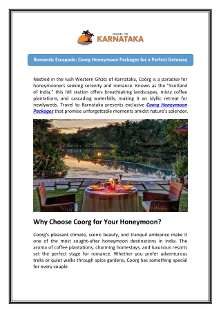 Romantic Coorg Honeymoon Packages – Book Your Escape Today