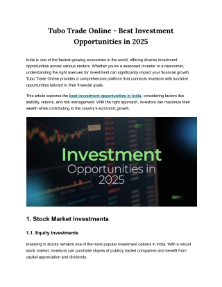 Tubo Trade Online - Best Investment Opportunities in 2025
